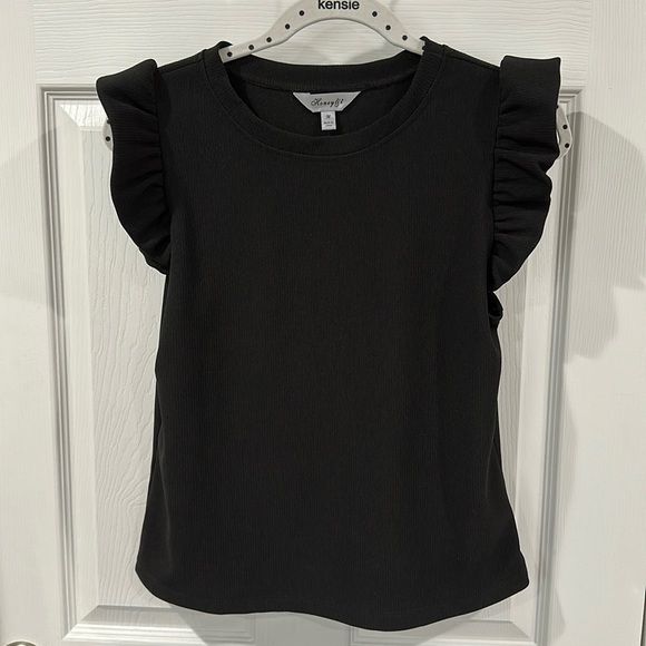 Black work casual top with fringe sleeve - Picture 2 of 3
